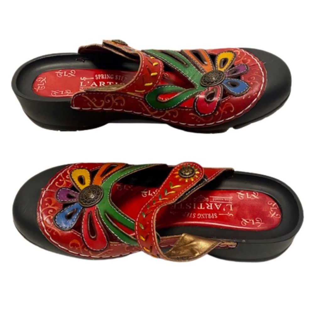 L'artiste by Spring Step Copa Red Colorful Clog Closed Toe Sandal EU 37 US 6.5 - Picture 3 of 8